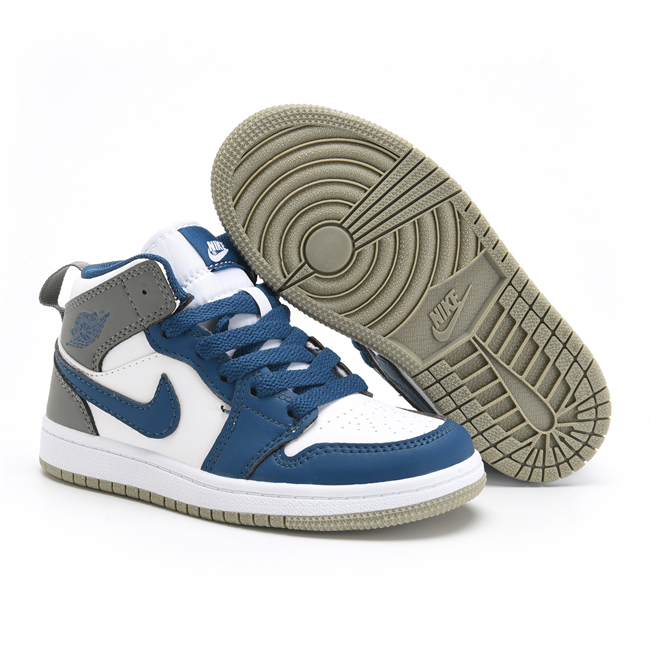 Youth Running Weapon Air Jordan 1 White/Grey/Blue Shoes 0185